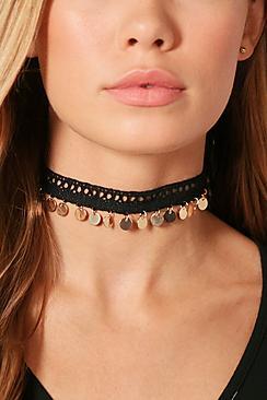 Boohoo Niamh Crochet Lace Coin Trim Choker