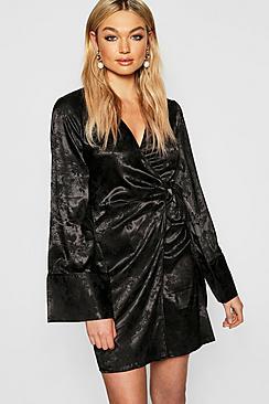Boohoo Tall Jacquard Satin Kimono Dress