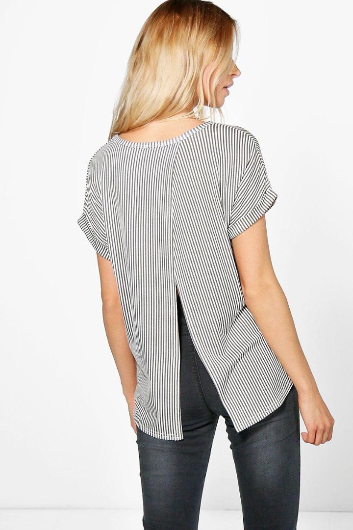 Boohoo Lola Stripe Open Back T-shirt Khaki