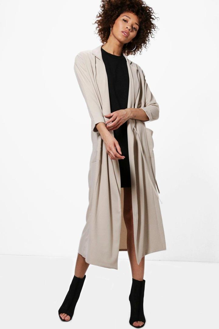 Boohoo Georgina Tie Detail Duster Stone
