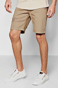 Boohoo Stone Distressed Twill Shorts