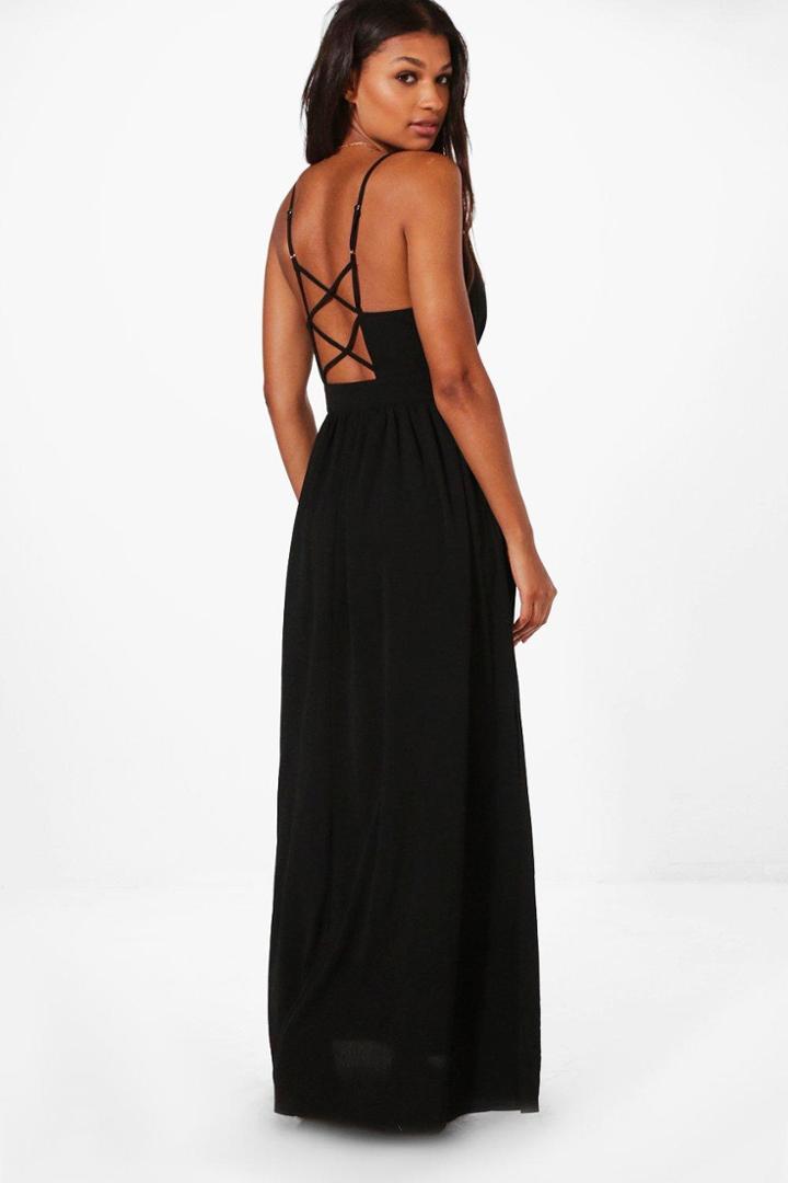 Boohoo Vera Strappy Back Maxi Dress Black