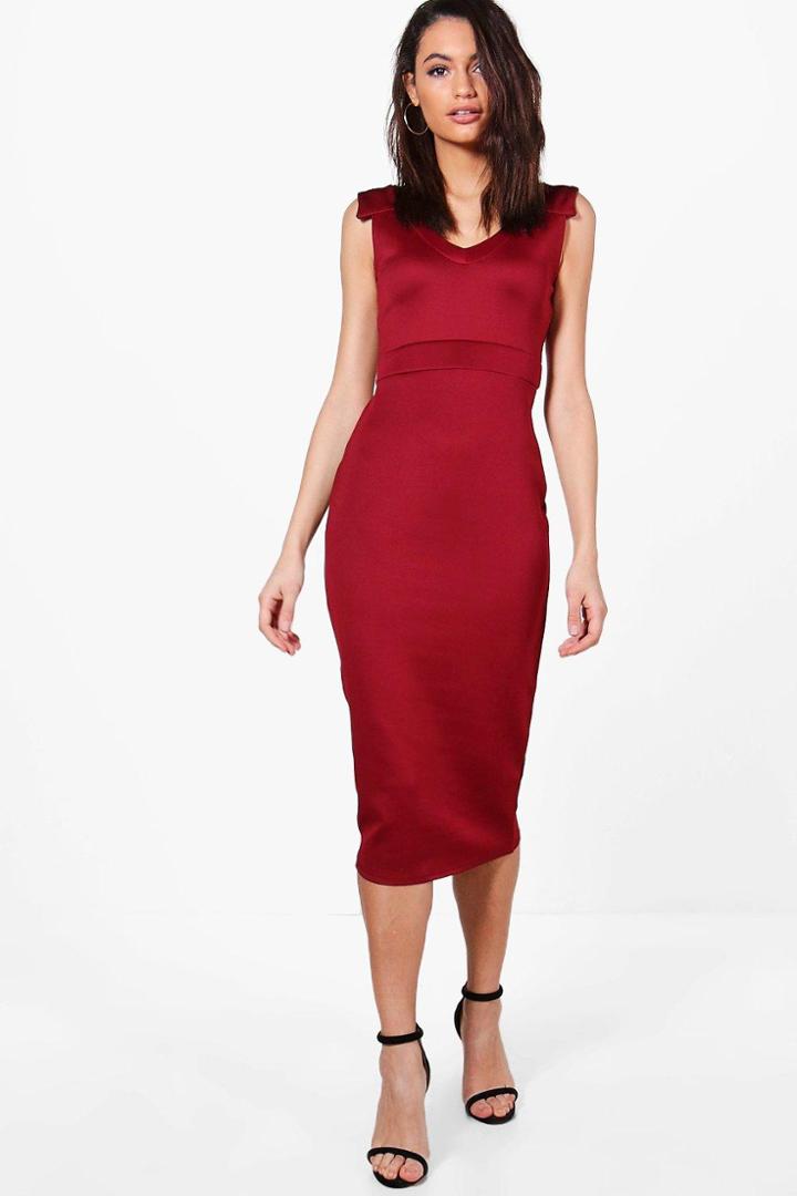 Boohoo Holly Tailored Midi Dress Wine