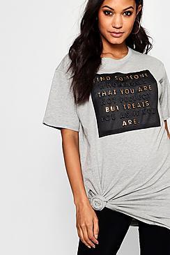 Boohoo Claire Raised Print Slogan Longline T-shirt