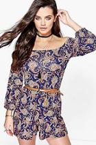 Boohoo Paula Paisley Print Off The Shoulder Playsuit