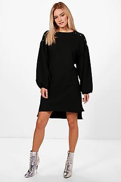 Boohoo Pearl Detail Extreme Sleeve Sweat Dress