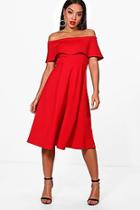 Boohoo Deanna Off The Shoulder Midi Skater Dress
