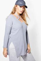 Boohoo Plus Julia Cross Neck Strap Rib Top Silver