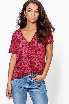 Boohoo Tall Miri Slub Burnout Oversized V Neck Tee