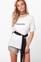 Boohoo Poppy Slogan Tie Waist Oversized T-shirt