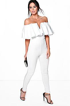 Boohoo Penny Plunge Frill Jumpsuit
