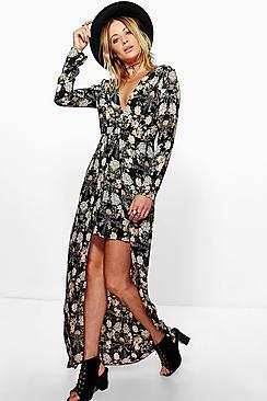 Boohoo Ella Floral Split Front Maxi Dress
