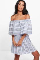Boohoo Suzanne Stripe Off Shoulder Sun Dress Multi
