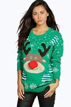 Boohoo Niamh Pom Pom Reindeer Christmas Jumper