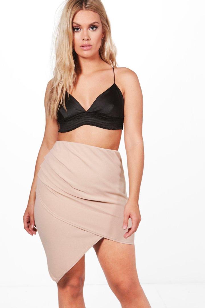 Boohoo Plus Kelly Wrap Front Mini Skirt Camel