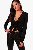 Boohoo Tall Tie Front Ruffle Top