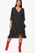 Boohoo Plus Faith Fluted Sleeve Wrap Front Ruffle Dress