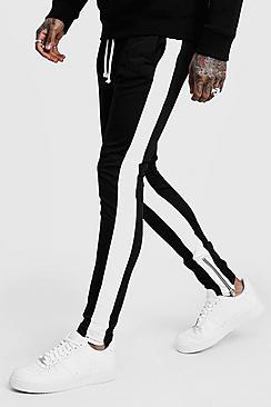 Boohoo Tricot Skinny Fit White Side Panel Joggers