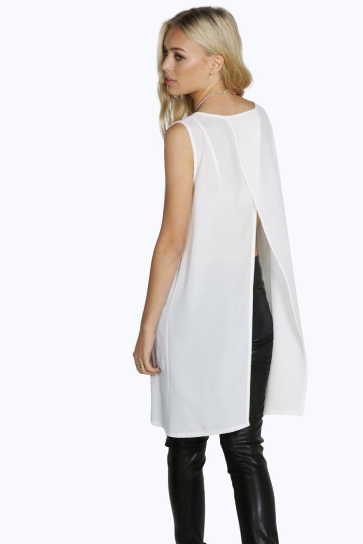 Boohoo Penelope Woven Split Back Longline Top Ivory