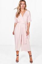 Boohoo Plus Jersey Kimono Sleeve Wrap Jumpsuit