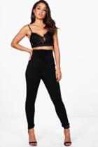 Boohoo Avaline Corset Waist Stretch Skinny Trousers Black