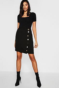 Boohoo Tall Asymmetric Mixed Button Mini Skirt