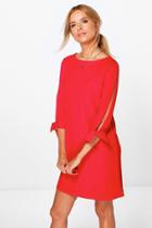 Boohoo Roxy Tie Sleeve Long Sleeve Shift Dress Poppy