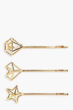 Boohoo Lucy Star And Crystal Hair Grip 3pk