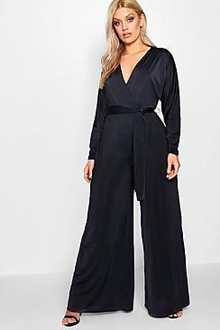 Boohoo Plus Lois Slinky Wrap Tie Jumpsuit