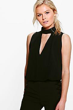Boohoo Olivia Woven Choker Plunge Top