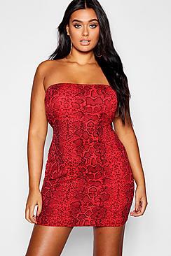 Boohoo Plus Snake Print Bandeau Dress