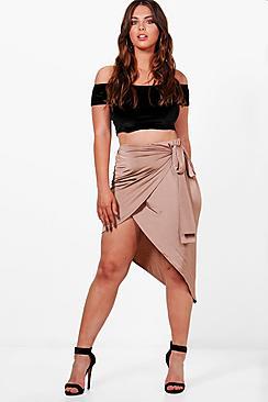 Boohoo Plus Serena Slinky Tie Waist Wrap Skirt