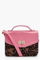 Boohoo Yasmin Contrast Pu And Leopard Cross Body Bag