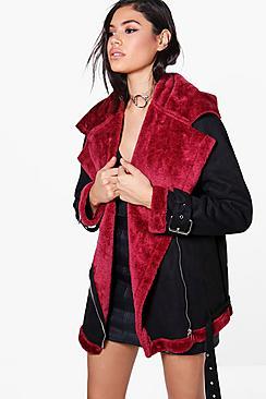 Boohoo Janice Faux Fur Lined Bonded Aviator Jacket