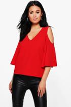 Boohoo Sophie Cold Shoulder Wide Sleeve Top Red