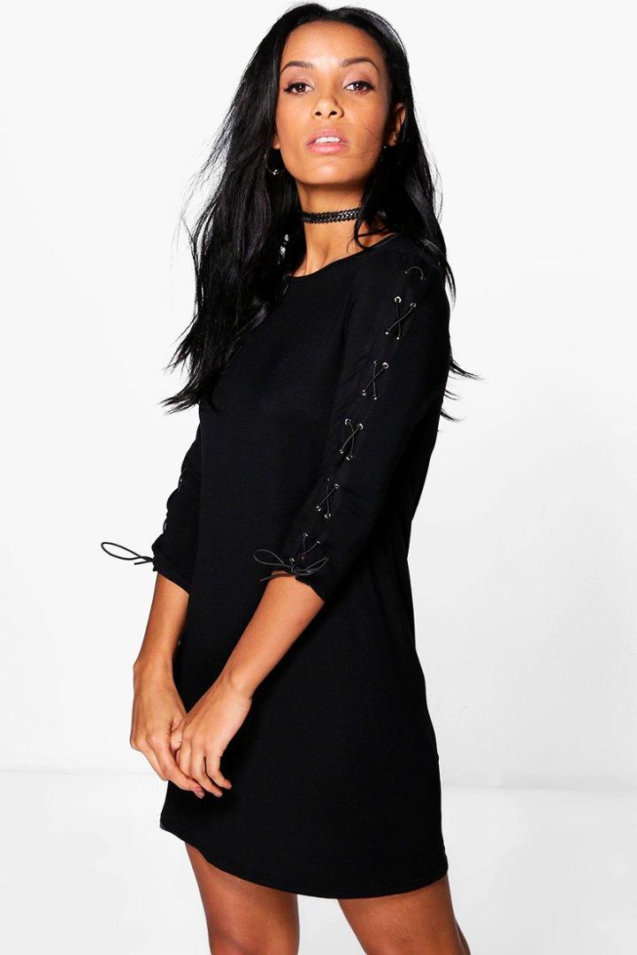 Boohoo Rachel Arm Lace Up Detail Shift Dress Black