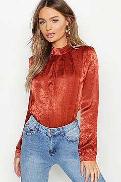 Boohoo Hammered Satin High Neck Blouse