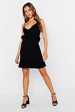 Boohoo V Neck Tie Back Jersey Skater Dress