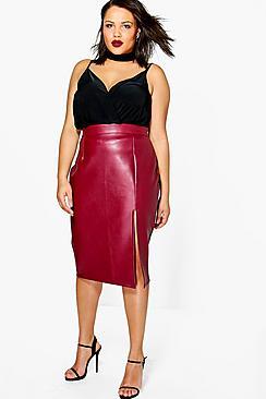 Boohoo Plus Yas Leather Look Midi Skirt