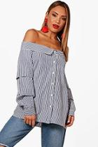 Boohoo Woven Stripe Off The Shoulder Top
