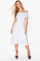 Boohoo Plus Anna Off The Shoulder Midi Skater Dress Grey