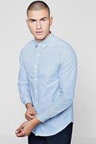 Boohoo Blue Stripe Long Sleeve Shirt
