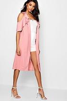 Boohoo Lily Cold Shoulder Frill Duster Jacket