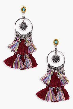 Boohoo Ellie Tassel Layered Hoop Earrings