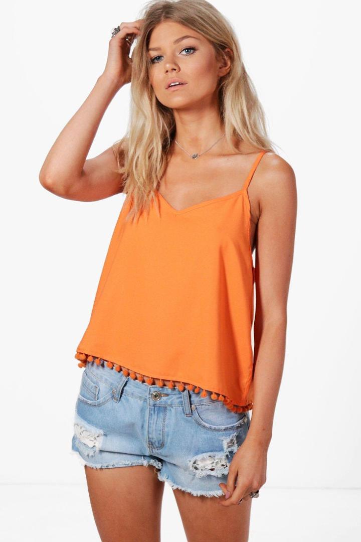 Boohoo Petite Melissa Pom Pom Woven Cami Orange