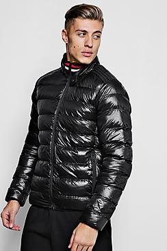 Boohoo High Shine Puffer With Sports Neck