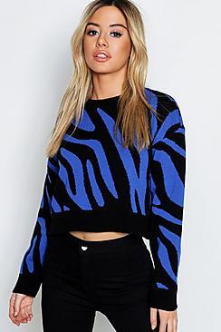Boohoo Petite Zebra Print Cropped Jumper