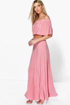 Boohoo Ari Pleated Off The Shoulder Top & Maxi Co-ord Set Blush