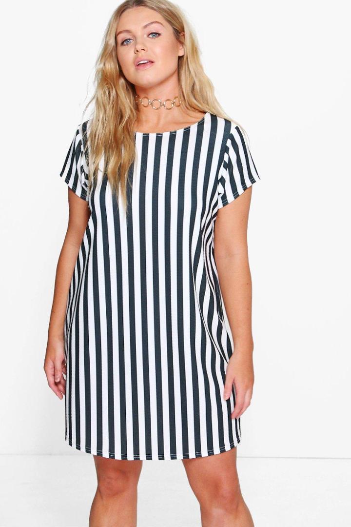 Boohoo Plus Lisa Stripe Cap Sleeve Shift Dress Black