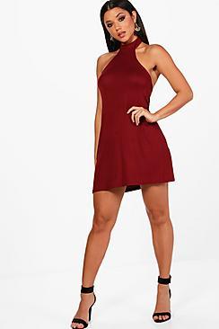 Boohoo Milana High Neck Jersey Fit & Flare Dress